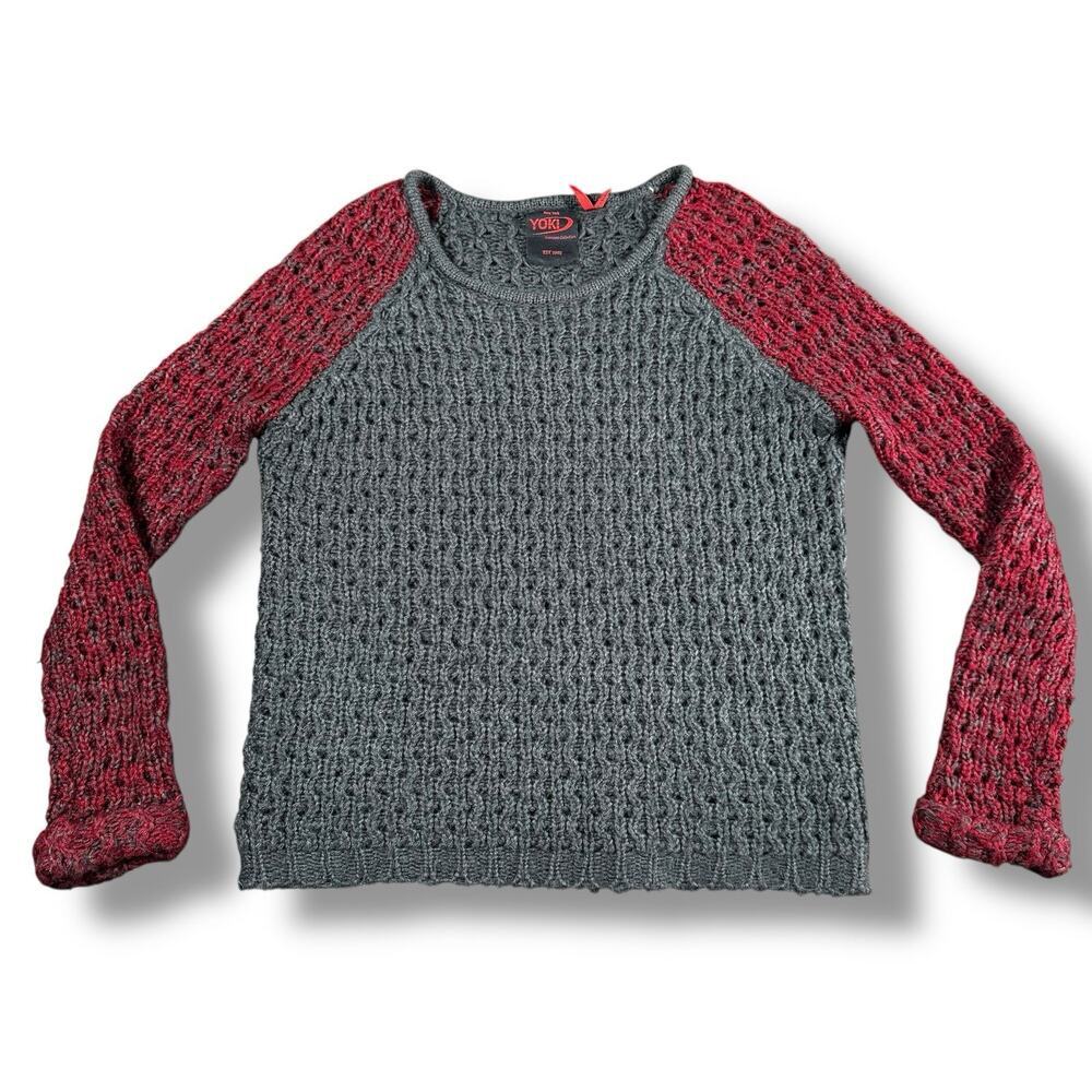 Yoki Women’s Chunky Knit‎ Sweater Marled Red Gray Long Sleeve Pullover Sz M Soft